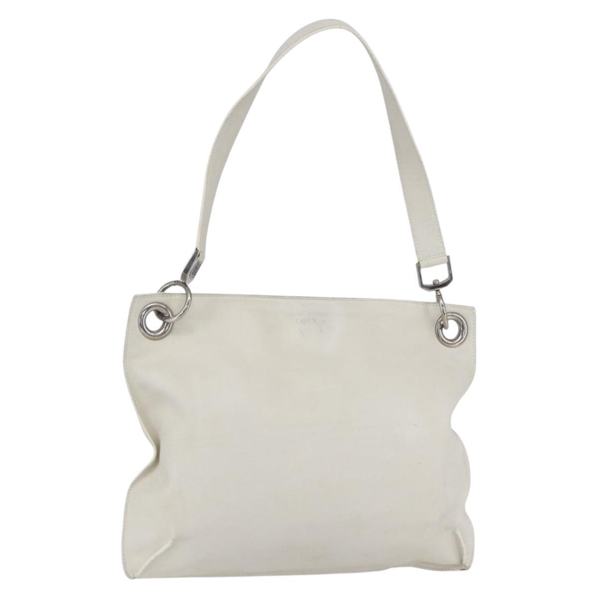 Loewe Shoulder Bag Leather White Silver Auth Bs31203